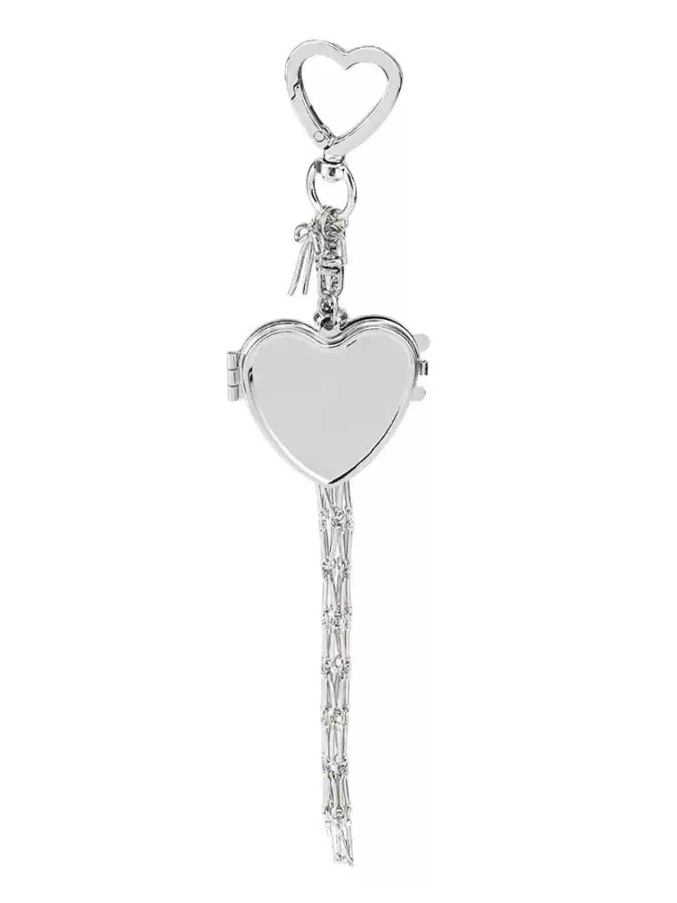 silverlipstick net bag pendant, Stylish Keychain, Stylish Keyring, female key bag pendant storage bag, Heart Design Keychain, Keychain Lipstick Case with Mirror, Bag Accessory, Stainless Steel Mesh Holder, Silver Y2K Style Heart for Lipsticks & Lighte