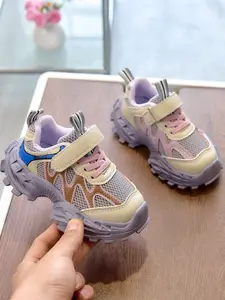 Girls' Mesh Dad Shoes with Velcro Straps, Thick Sole Anti-Slip Breathable, Stylish and Comfortable Casual Sneakers, Nonslip Trainers