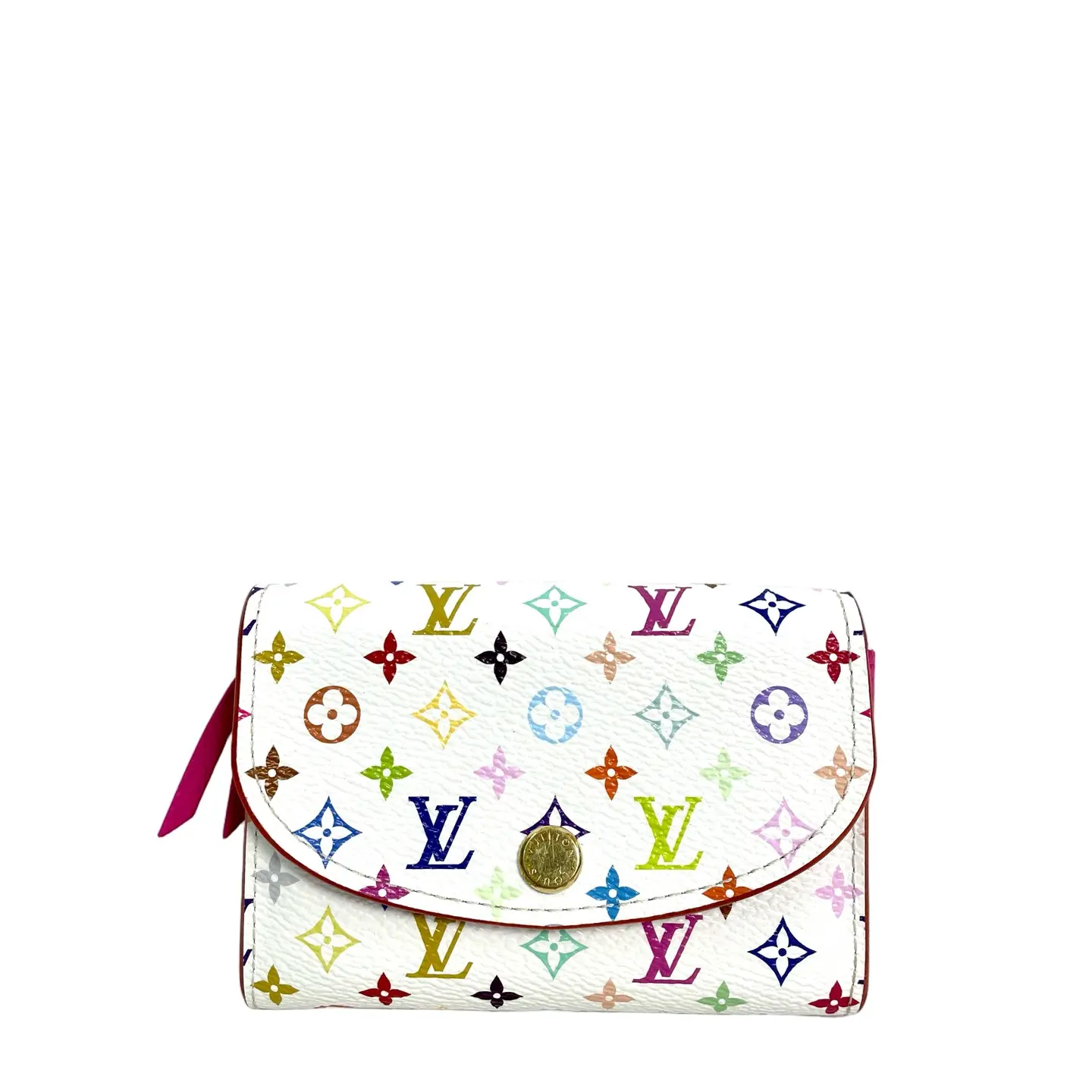 Pre-owned canvas wallet Louis Vuitton Multicolore Monogram Compact in White with Multicolor Monogram Print and Gold Tone Hardware