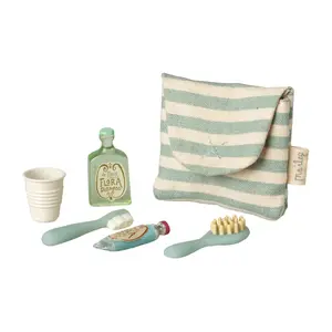 Toothbrush Set in Bag, Mouse - Blue Stripe by Maileg