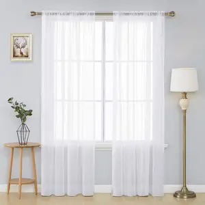 Deconovo White Sheer Curtain Panels Rod Pocket Voile Drape Curtains for Bedroom 52x95 Inch White 1 Pair