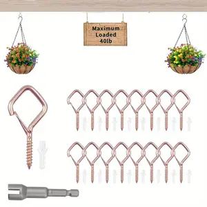 30/50pcs Diamond Hooks with Safety Clips, Wind-Resistant Screw Hooks for Outdoor String Lights, Plants, Bird Feeders, Lanterns, Christmas Decorations