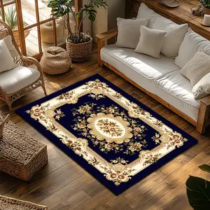 Vintage European Floral Medallion Flannel Area Rug - Oversized Soft Plush Mat for Living Room & Bedroom, Non-Slip Thick Ornate Pattern Home Decor for Traditional Luxury Enthusiasts #VintageRug #FloralCarpet #TraditionalHomeDecor #FlannelMat #NonSlipRug