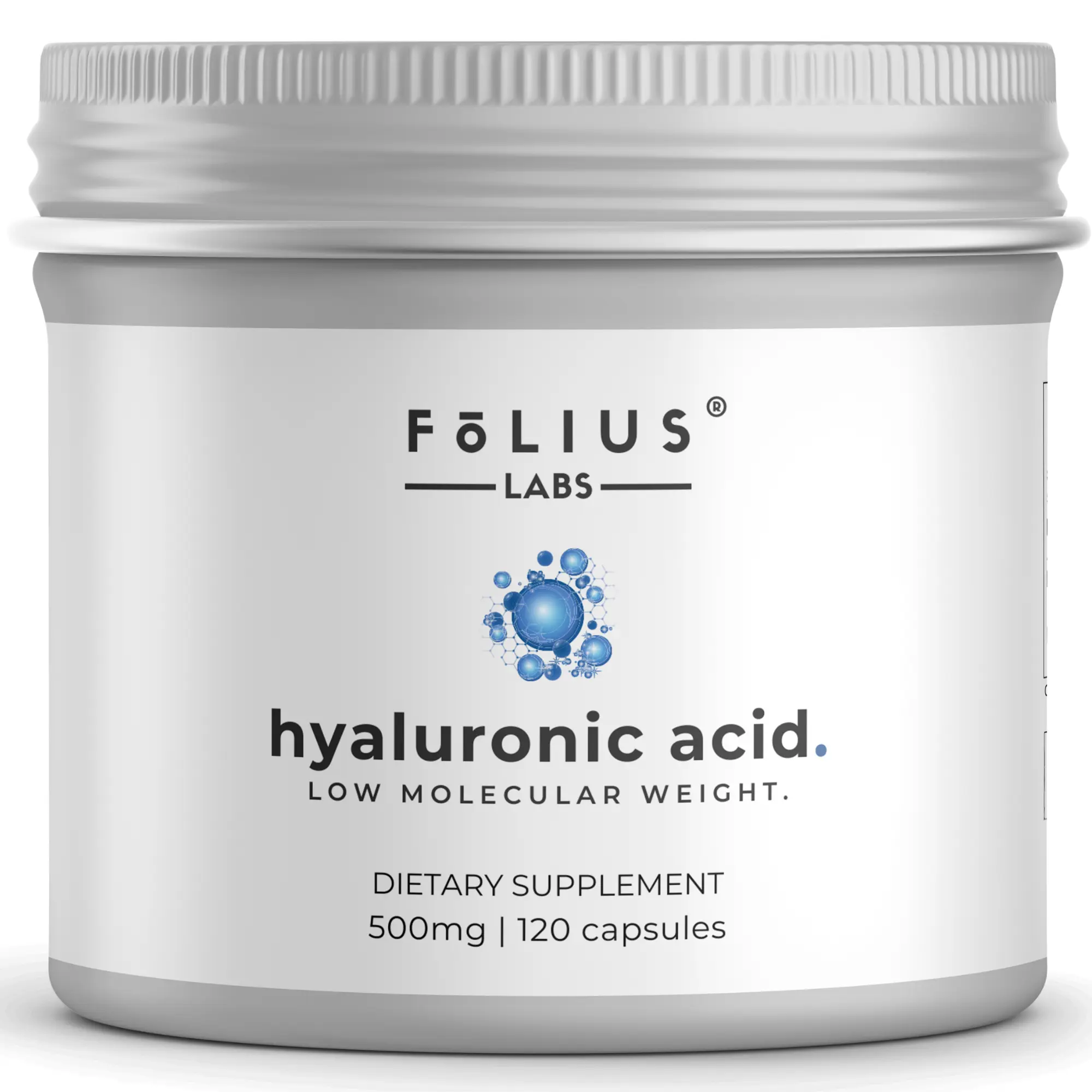 FOLIUS LABS Ultra High Purity Hyaluronic Acid Capsules 500mg - 95% Sodium Hyaluronate - Highly Purified and Bioavailable - Low Molecular Weight - Non-GMO Fermented
