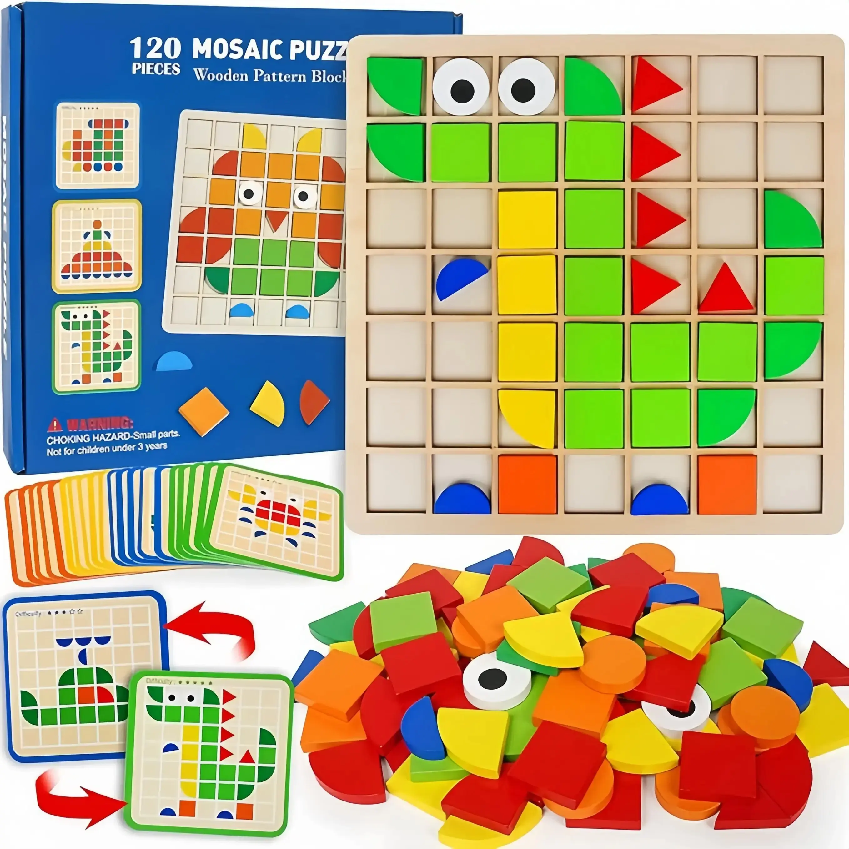Wooden Puzzles for Kids Ages 3–8 | 120-Piece STEM Toys for Toddlers, 3D Animal Puzzle & Geometric Shape Blocks | Montessori Educational Toys for Preschool and Kindergarten, Gifts that Develop Hand-Eye Coordination and Cognitive Skills