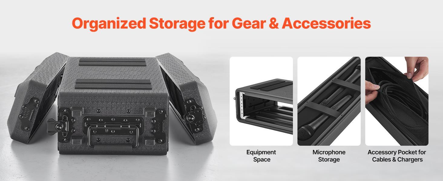 【Father's Day】VEVOR 2U Rack Case, 12 in Depth, Rackmount Flight Case Shallow Rack with Microphone Compartment, Polyethylene Construction, Recessed Latches, Easy Installation, for Amplifier, 8.7 in Internal Depth