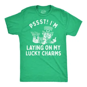 Mens Funny T Shirts Pssst Im Laying On My Lucky Charms Sarcastic St Patricks Day Novelty Tee for Men Mens Funny T Shirts Cool Vintage Fashion T-Shirt Gift Classic Menswear Saint Patrick's Day Apparel for Men Green -
