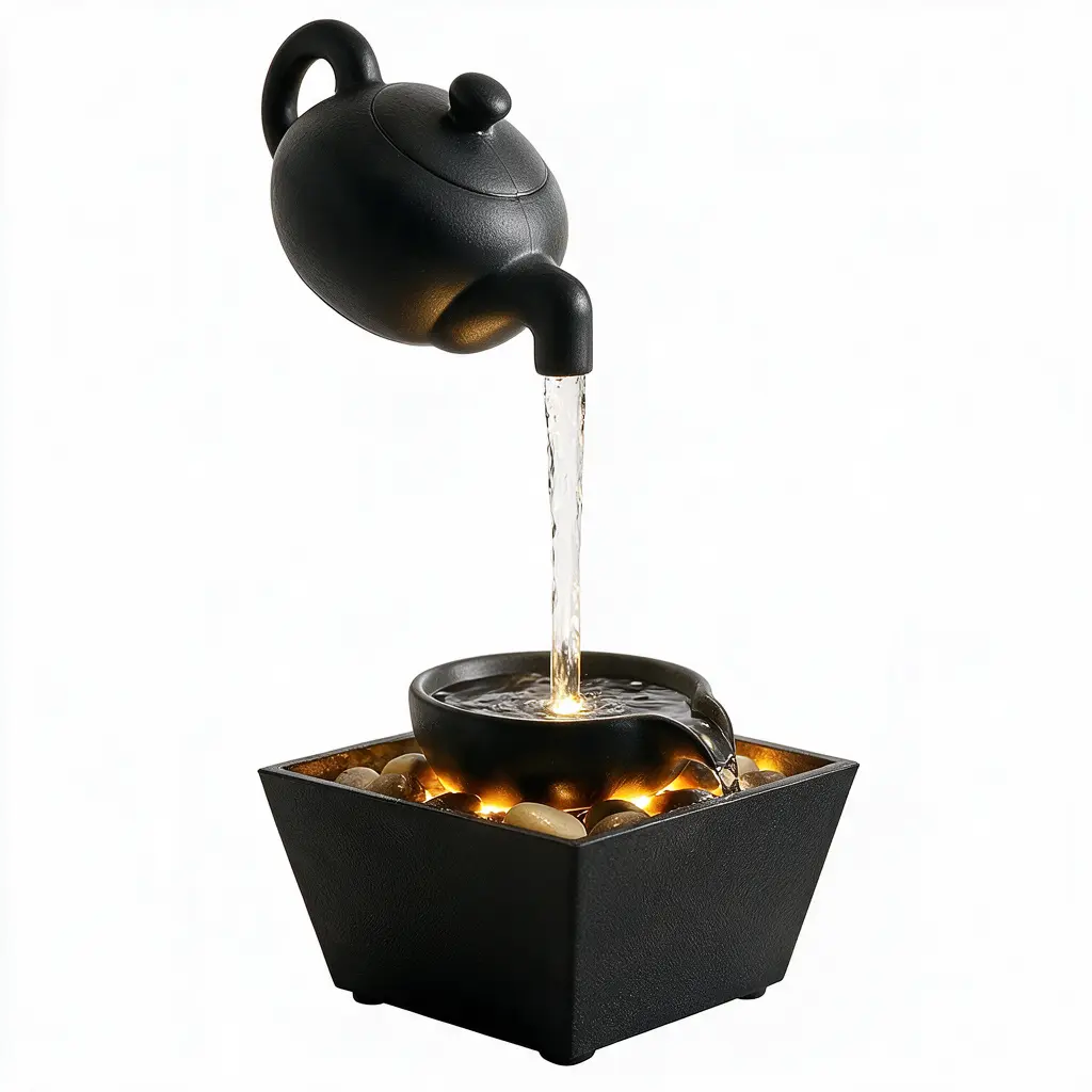 Small Tabletop Water Fountain Ornament, Indoor Flowing Water Landscape Decor, Mini Water Feature for Living Room, Home Office Desk, Calming Desktop Decoration, Feng Shui Wealth Attracting Waterfall Decor for Indoor Space