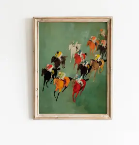 Vintage Horse Racing canvas Wall Art | Modern Equestrian Home Decor