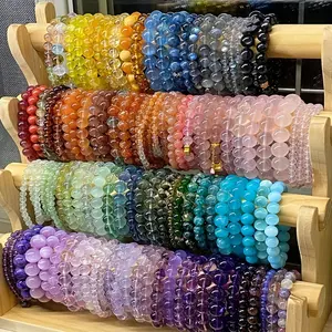 Set of 36 (36pcs Beaded Bracelets) Vibrant 8Mm Elastic Bracelets Made of Glass Beads - These Multi-Colored Beads Are Perfect for Everyday Use, Celebrations, And Special Occasions - a Versatile Accessory for Any Season