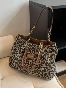 Women's Random Leopard Print Casual Shoulder Bag, Style Large Capacity Tote Bag for Work & Daily Used, Personalized Trendy All-match Underarm Bag