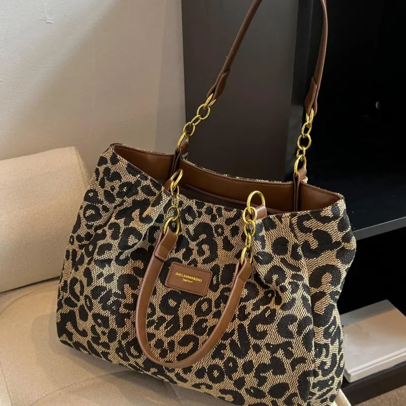 Women's Random Leopard Print Fashion Shoulder Bag, Style Large Capacity Tote Bag for Work & Daily Used, Personalized Trendy All-match Underarm Bag