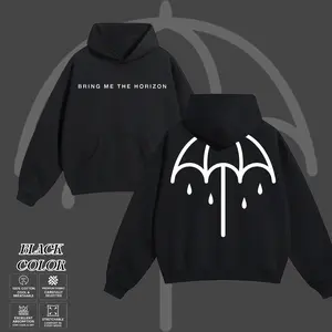 Bring Me The Horizon 'THAT'S THE SPIRIT 10TH ANNIVERSARY' Minimal Umbrella Logo Black Hoodie, Unisex Oversize Modern Rock Band Heavyweight Cotton T-Shirt, Gift for Rock Music Lovers, Aesthetic Gothic Streetwear Gift, Metal Clothing Top