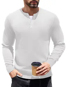 COOFANDY Men's Knit Henley Shirts Dress Long Sleeve Sweater Casual Collarless Quarter Button Pullover