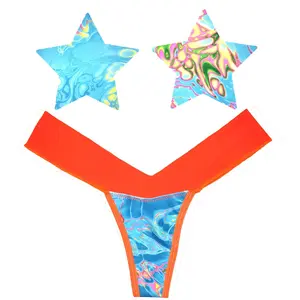 Tropical Skittles Teal Orange Neon AF Blacklight Sporto Pastie and Pantie Lingerie Set