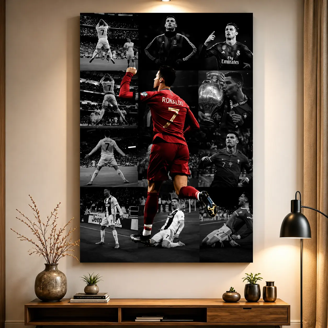 1 Set Frameless Canvas Painting Print Poster,Classic Realistic Collage Sports Pop Art,Legendary Player Cristiano Ronaldo,Ideal Gift for Soccer Fans,Bedroom,Study,Office,Living Room,Mural,Athlete Wall Decor,Wall Decoration,Room Decor, Art Print