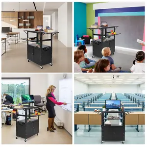 AV Cart, Mobile with Lockable Storage, Smooth-Rolling Wheels, Height Adjustable 24 to 42 Inches, for Home and Workplace Use