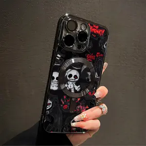 2 materials [including non-magnetic]  Aesthetic Electroplated TPU Casing For iphone 16 15 14 PRO MAX PLUS Metal Magnetic MagSafe Graffiti Cool Dark Patterns Soft Silicone Shockproof Protector Phone Cases Shell Cover L1069 Protection  Cellphone Smartphone