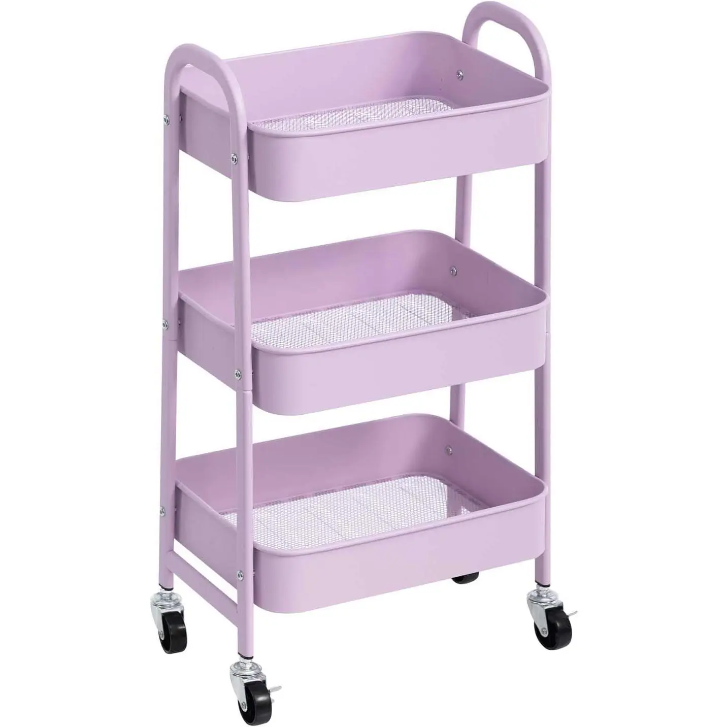 Purple 3-Tier Metal Frame Rolling Storage Rack with Lockable Wheels - Multifunctional Organizer Cart for Beauty Products & Household Use in Indoor Spaces, Home Storage Holder, Three Tiers, Household Users
