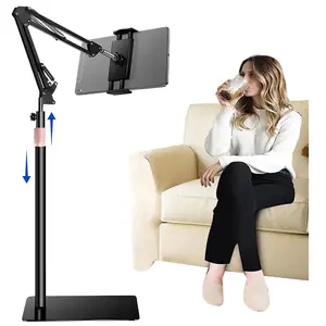 Tablet Floor Stand with Double Weight Base, Overhead Bed Phone Mount Height Adjustable Arm Stretchable Stand Holder, Suitable for 4.7''-11'' iPad Mini Air Pro, Galaxy Tab, Kindle, Switch, Cell Phones