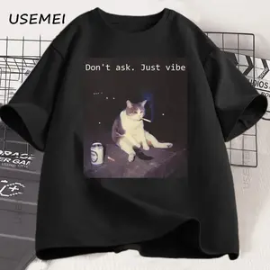 Men's Cotton Casual Round Neck Shortsleeve T-Shirt - Smoking Beer Graphic Print, Gen Z Chill Streetwear Tee, Menswear Clothes