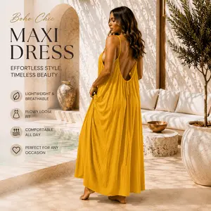 Women's nightgown Women's Backless Spaghetti Strap Linen Maxi Dress - Loose Flowy, Relaxed Fit, Floor Length, Plus Size Friendly, Womenswear Loungewear for Vacation, Beach