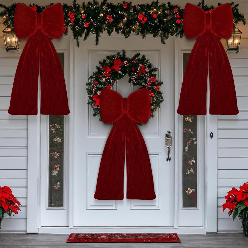 Christmas Velvet Red Bow Christmas Tree Topper Bow Decorations 17.7''x9.8'' Red Xmas Decorations for Xmas Tree Home Wreath Front Door Fireplace