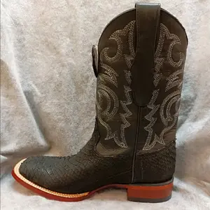 Los Altos Wide Square Toe Python Nobuck Black. Leather Sole