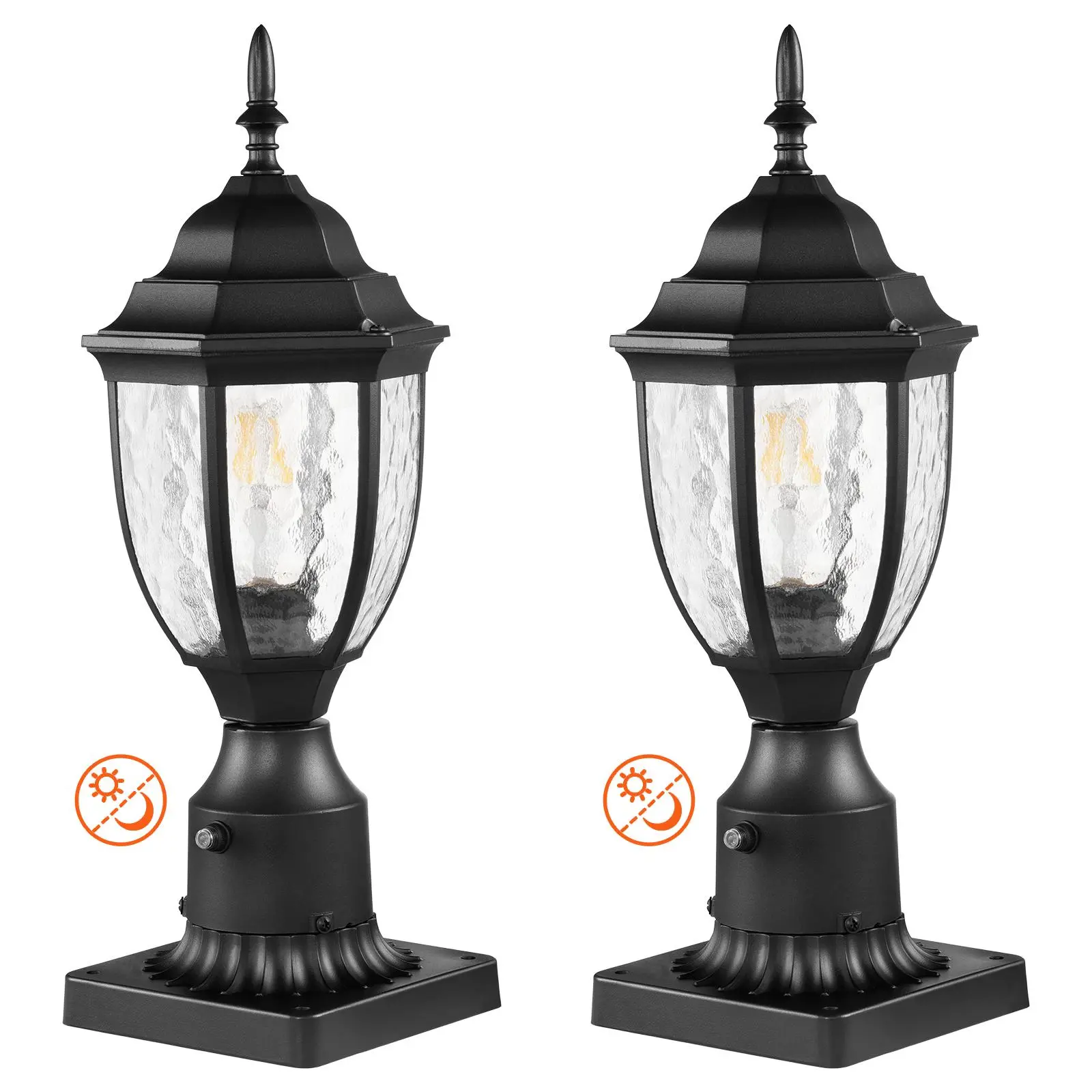 【Summerfinds】VEVOR 2 Pack Dusk to Dawn Outdoor Post Light,  , 15.35 in, Waterproof Lamp Post Light Fixtures with 3.5 in Pier Mount Base Glass Shade, Lightning-proof Exterior Pole Column Light for Patio Garden Pathway