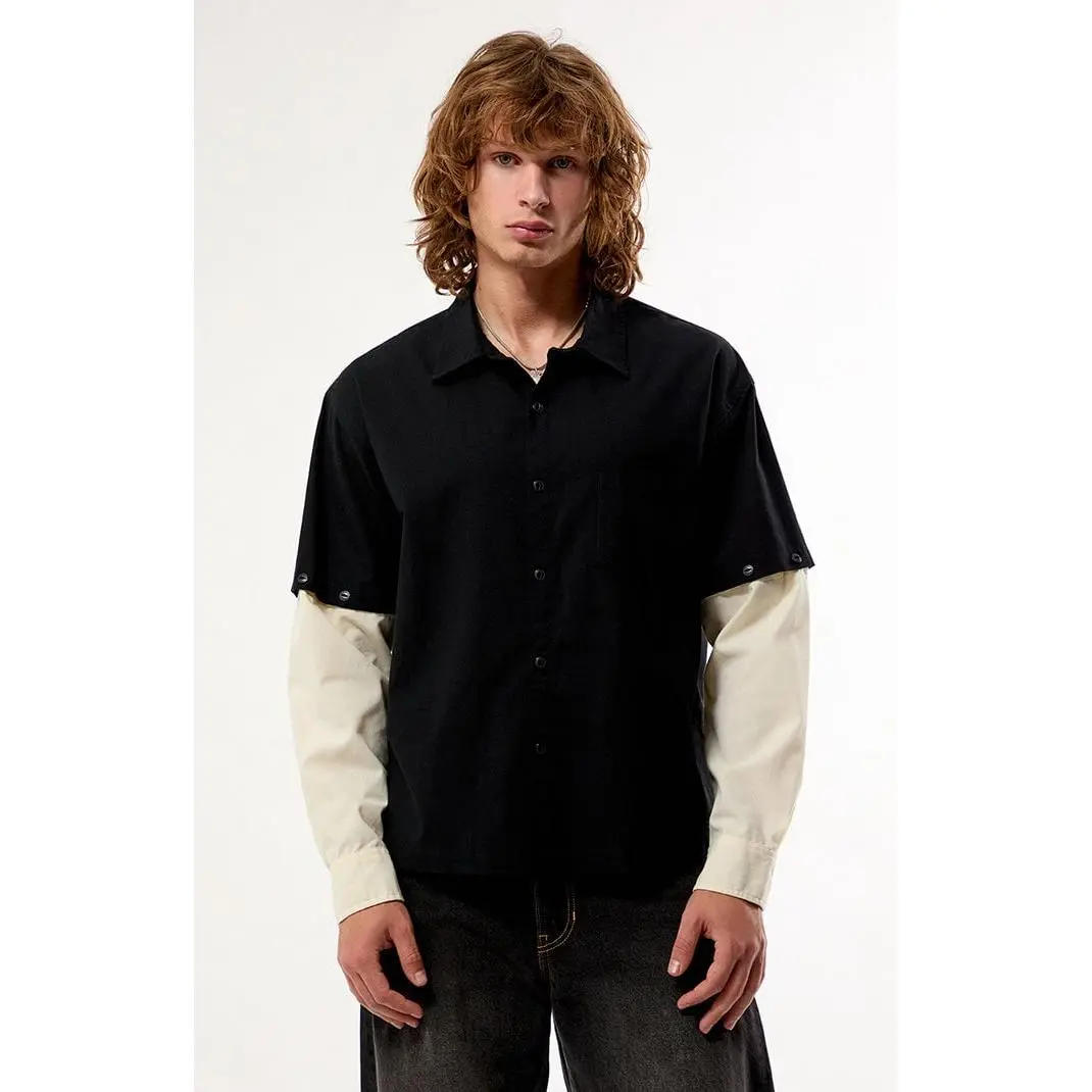 Pacsun Men's Black & White 2fer Long Sleeve Shirt