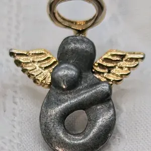 Camco Vintage Angel Lapel Pin with Baby Gold Wings, Silver Tone Body, and Halo