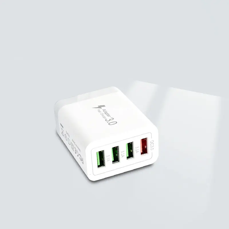 Adapter US, 33W fast charger with one QC3.0 and three 3.1A ports, suitable for iPhone, iPad, Airpod, etc. usb c plug cube brick Smartphone Charging Wall Charger fast charger block 4-in-1 usb multi port cell phone ipad Pure White Cellphone Electronic