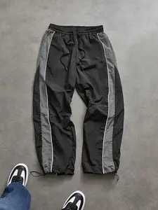 Men’s Black & Gray Colorblock Jogger Sweatpants — Streetwear Casual Cargo Pants