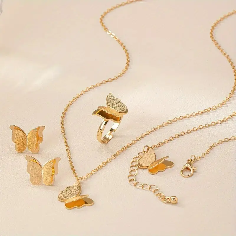 1 Set Women's Jewelry Set Ballet Style Fashionable 3D Butterfly Earrings Ring Bracelet Necklace MultiPiece Set Versatile Everyday Commute Gift Suitable for Various Occasions jewelryset