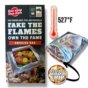 Cooking Bag for Grill & Oven with Natural Alder Wood Chips 3 Units for Meat Fish & Vegetables BBQ Lovers' Must-Have Easy Smoking Solution Gift for Dad Mom & Man Wooden Utensils