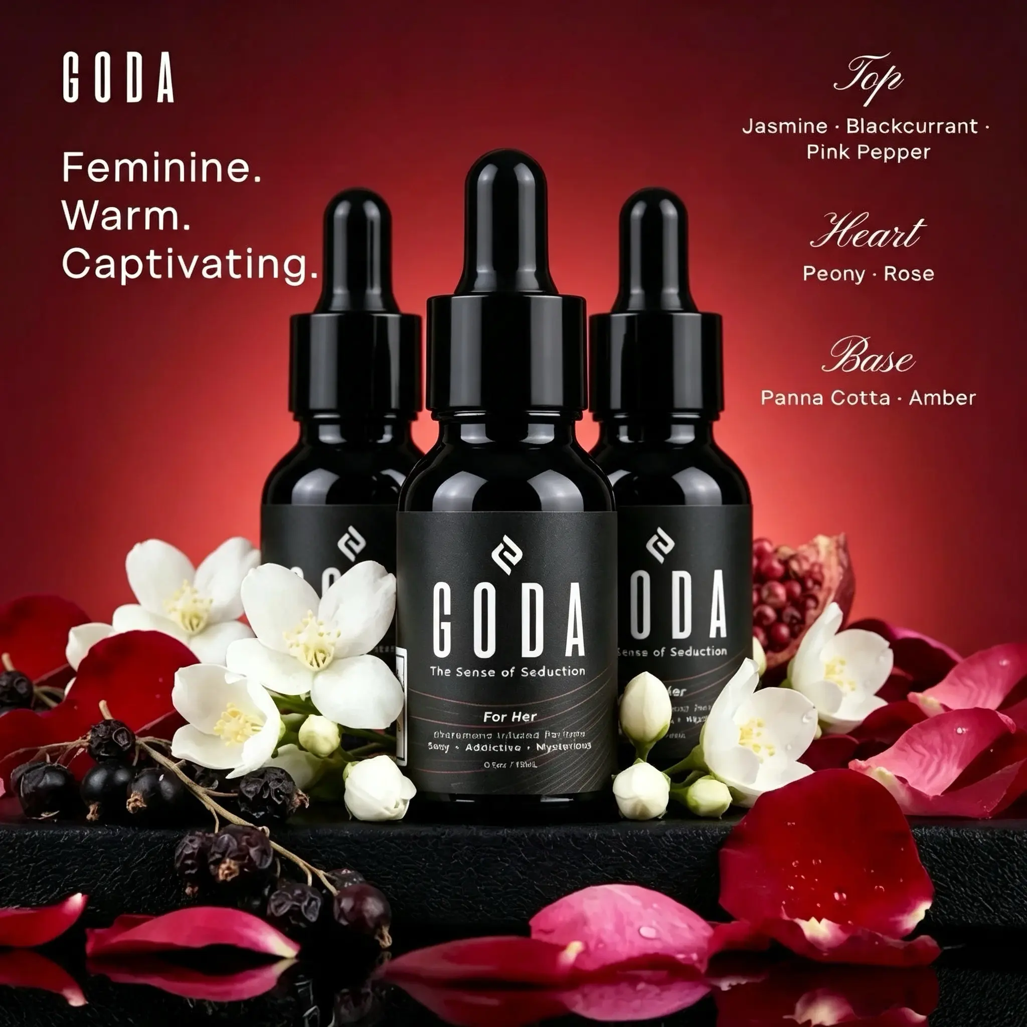 Goda For Her | 15ml Eau De Parfum | Jasmine Blackcurrant | Bud Panna Cotta | Peony Rose Pink Pepper