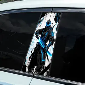 2Pcs Cyberpunk Blueblade Ninja Car Patch - Simple peel and paste B-pillar protection, durable and durable, perfect for personalizing your vehicle, car protection | Bold visual effects | Peelable stickers, car