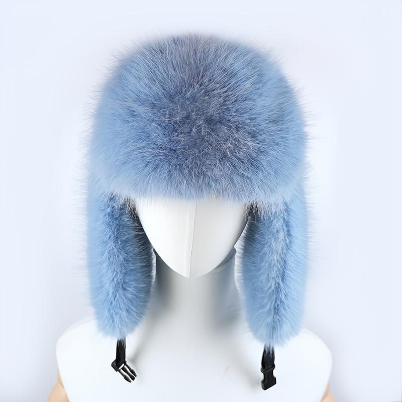 Winter Outdoor Essential: Elegant Retro Faux Fur Ushanka – Thickened Warm Pilot Cap with Ear Coverage, Hook-and-Loop Closure, Polyester, Ideal for Hiking, Skiing, Cycling & Daily Wear, Vintage Style Hat