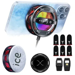 6 PCS Mobile Phone Gaming Finger Sleeves plus Magnetic Cell Phone Cooler for Gaming, Portable Phone Cooling Fan Type-C Wired with Temperature Display, Phone Radiator, Gaming Semiconductor Cooling for iPhone/iPad/Android