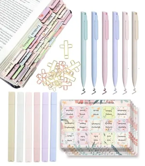 Bible Journaling Kit, Bible Cross Paper Clips, Bible Highlighters and Pens No Bleed