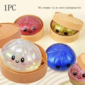 Glitter Dumpling Squishy with Box, Soft Sensory Squeeze Toy for Stress Relief, Mystery Glitter Dumplings, Decompression Dough, Glitter Effect