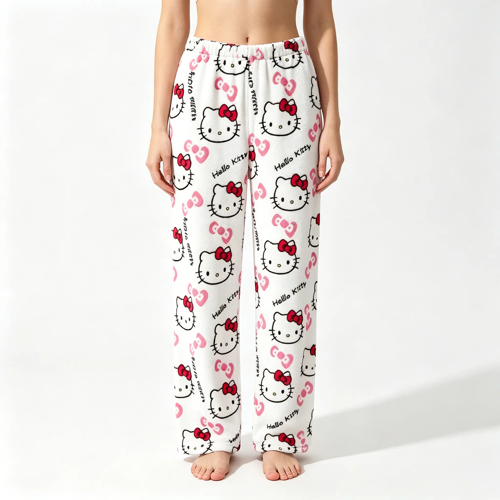 Sanrio Licensed Hello Kitty Soft Flannel Pajama Pants Comfy Loose Sleep Lounge Pants Cute Kawaii Loungewear Bottoms Gift for Teen Girls Women Sanrio Fans