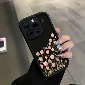 New TPU Thickened Anti-fall Mobile Phone Case with Moon Tulip Pattern Suitable for 17/ 11/12/13/Pro/15 Plus and other Apple Models. Elegant and Fashionable, Anti-fouling and Dirt-resistant Durable Protection Transparent Astronaut Smartphone Protective