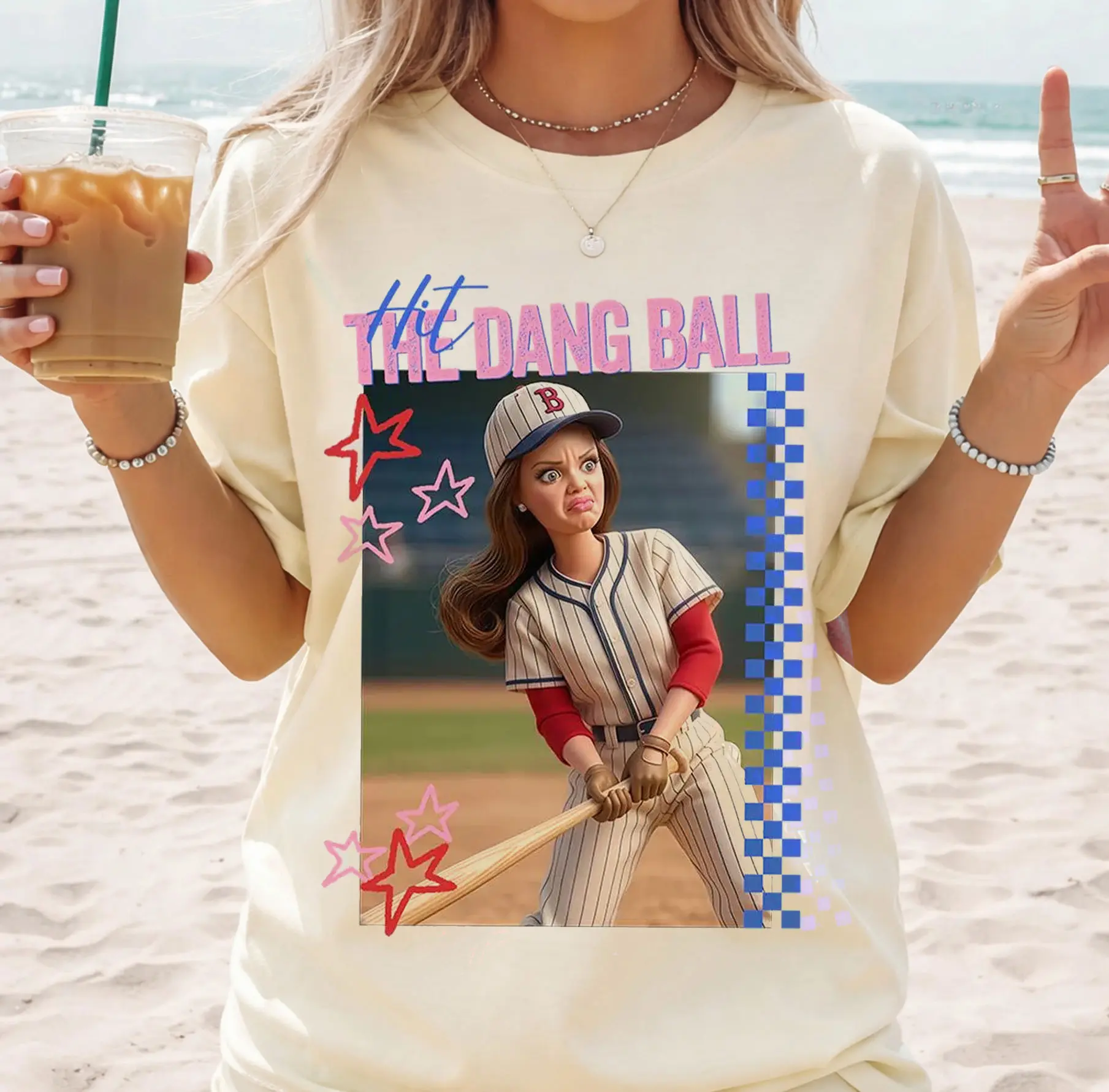 Comfort Colors Hit The Dang Ball Baseball Mom Shirt, Distressed Doll Face Meme Tee, Game Day Softball Gifts