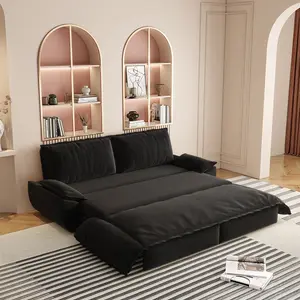 73.2" Queen Pull Out Sofa Bed,3-in-1 Convertible Sleeper Sofa,Multi-Functional Velvet Loveseat Bed,Black