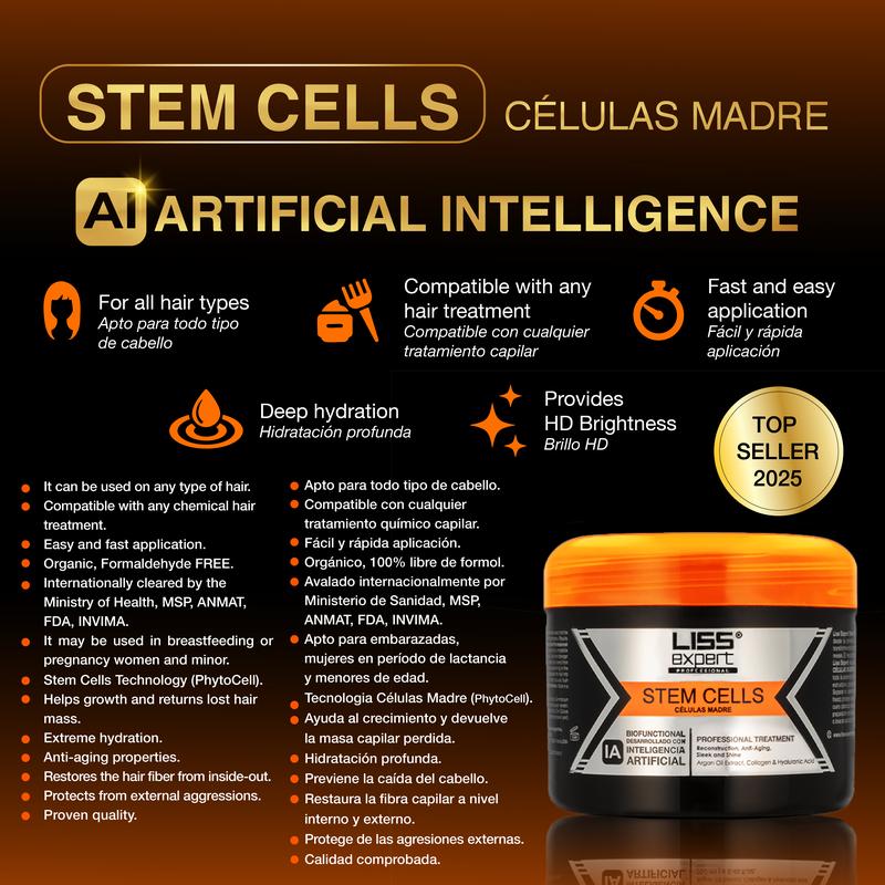 Liss Expert Professional Stem Cells Smoothing Treatment – Organic Keratin & Argan Oil – for Frizz-Free Repair & Shine (250 ml) -Shoulder Length Application