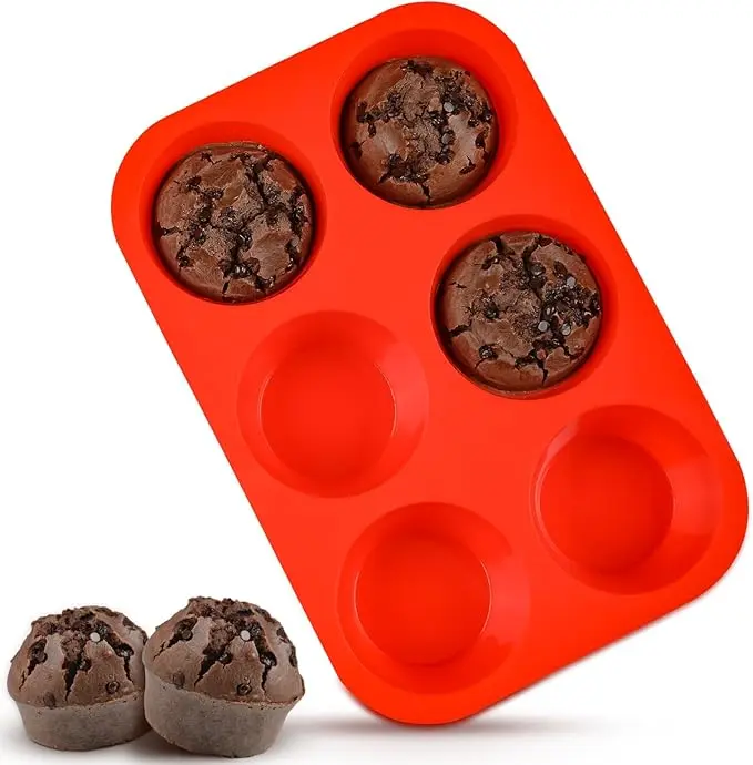 Muffin Pan, 3.5 Inch Large Muffin Pan 6 Cup Silicone Jumbo Cupcake Tin for Baking Food Grade Silicone Non Stick