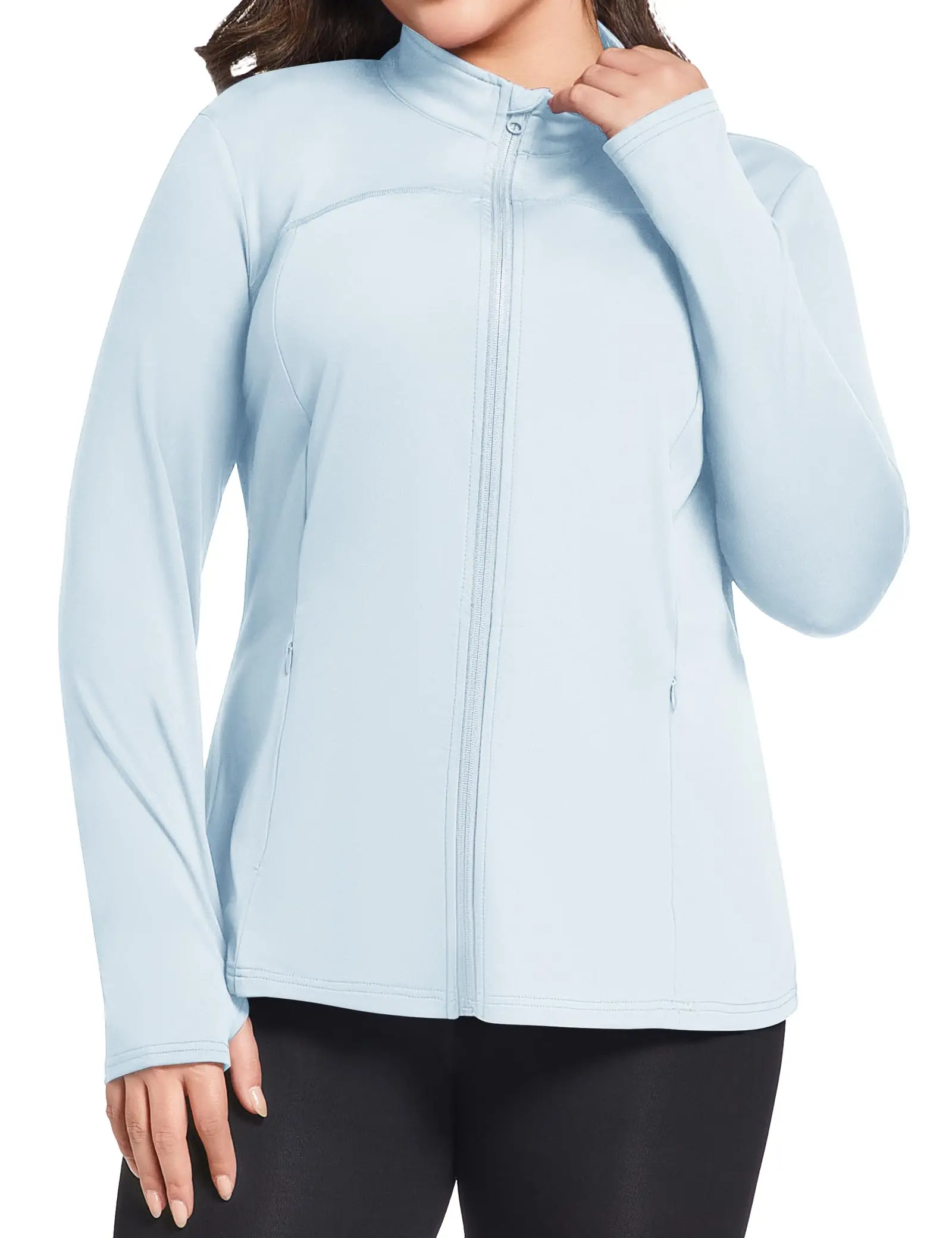Women's Sports Outerwear, Plus Size Fashion Slimming Full Zip Athletic Jacket with Thumb Holes, Lightweight Breathable Activewear for Yoga & Hiking, Women Workout Clothes