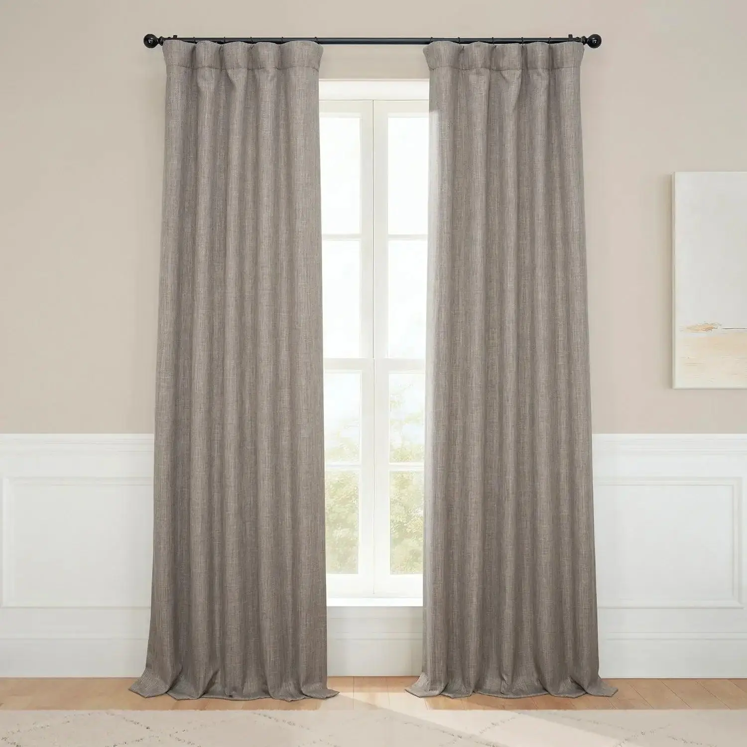 Textured Faux Linen Room Darkening Curtain, Half Price Household Textile Curtain Accessory