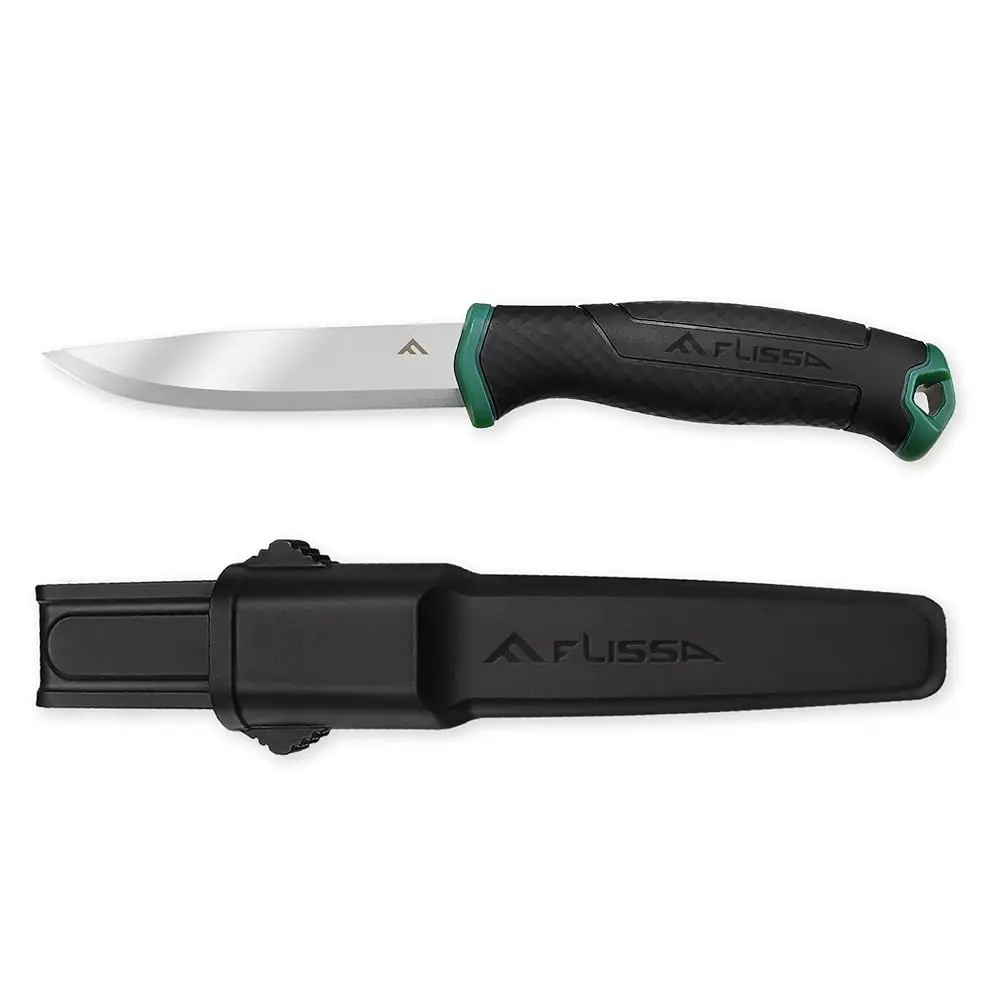FLISSA Bushcraft Knife, Gift for Dad, Fathers Day, Fixed Blade Knife with Nylon Sheath, Stainless Steel Blade, Ideal for Camping, Backpacking, Fishing, Hiking or Survival, 4 Inch